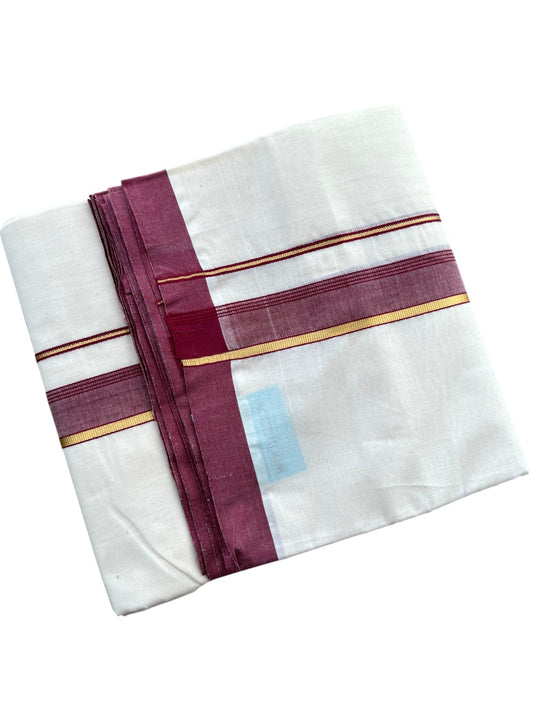 Southloom Pure Cotton Mundu with Golden Lines and Maroon Border (South Indian Kerala Dhoti)