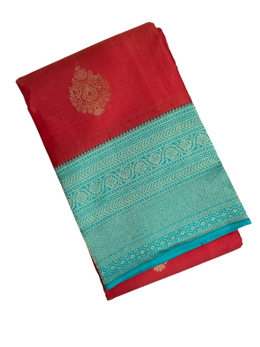 Southloom Pure Handloom Bridal Kanchipuram Silk Saree with Korvai Work(Red&Blue)