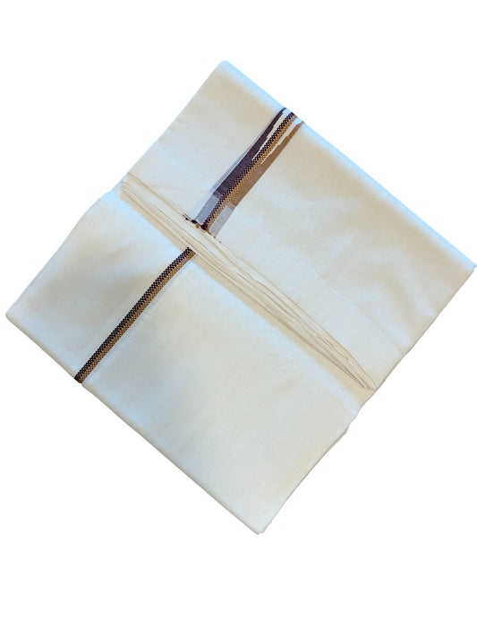 Southloom Premium Handloom Cotton Double Mundu with Yellow and Purple Border