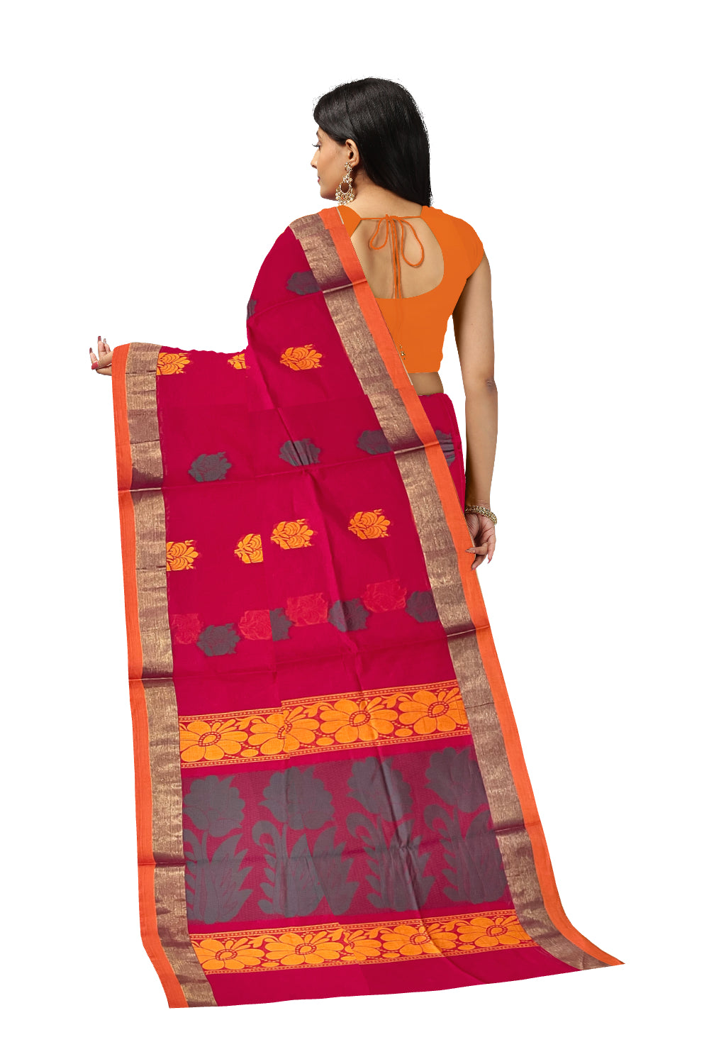 Southloom Cotton Red Saree with Woven Butta Works on Body and Pallu