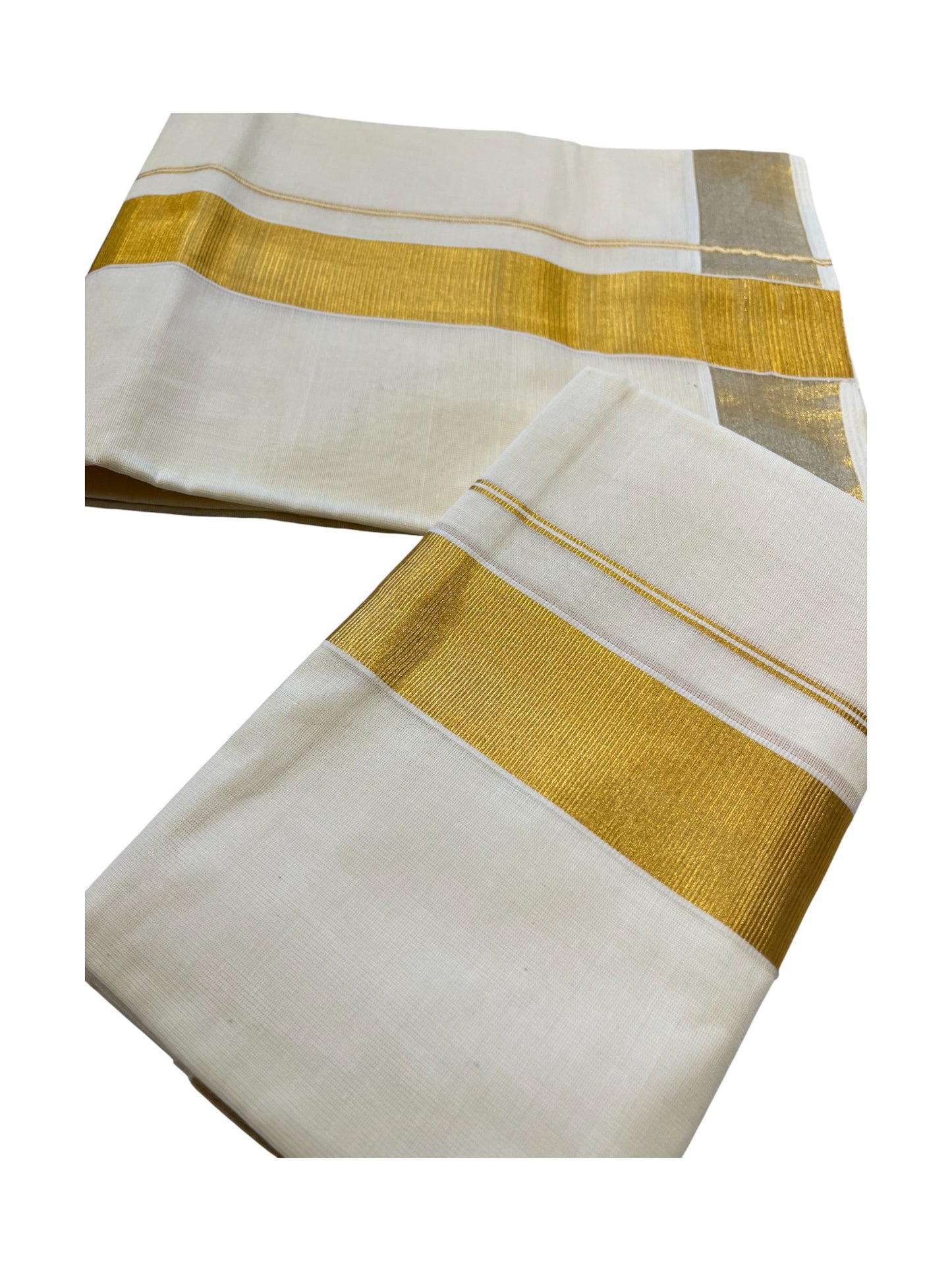 Southloom Pure Cotton Mundum Neriyathum (Set Mundu) with Gold Kasavu Boarder