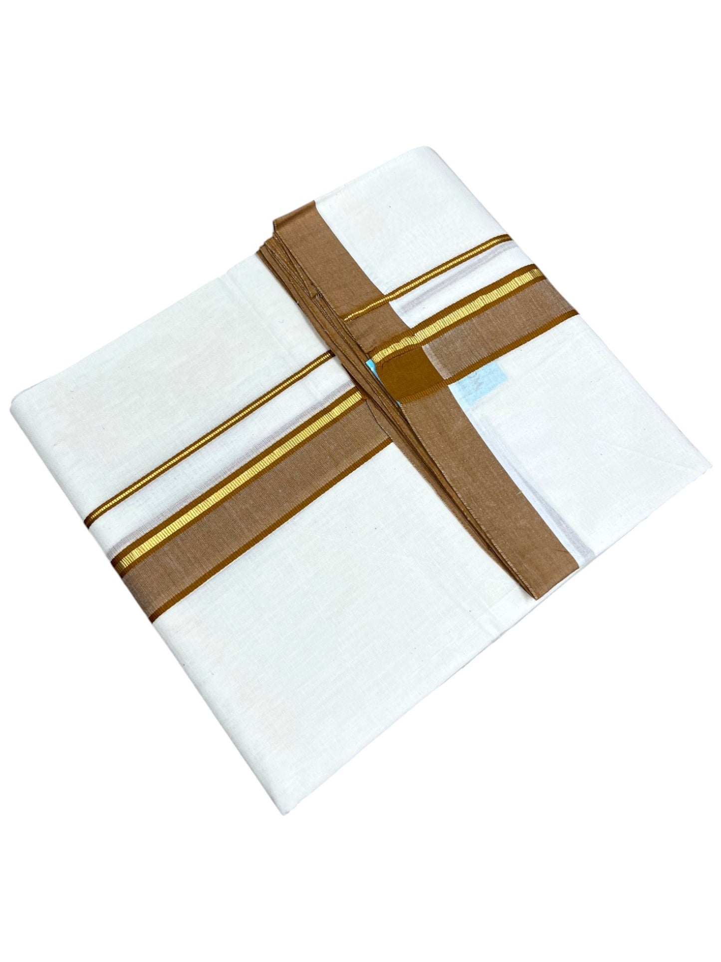 Southloom Pure Cotton Mundu with Gold Lines and Mustard Yellow  Border (South Indian Kerala Dhoti)