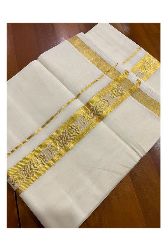 Southloom Premium Handloom Cotton Mundu with Kasavu Peacock Woven Border (Onam Mundu 2023)