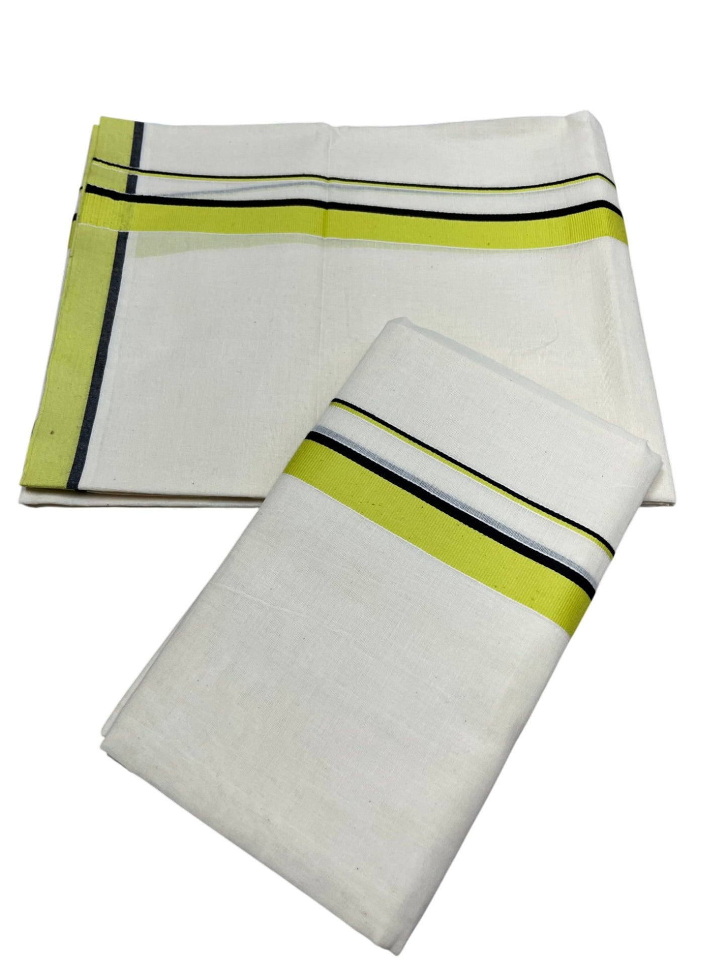 Southloom Pure Cotton Kerala Single Set Mundu (Mundum Neriyathum) Green & Black Border 2.80 Mtr SL345