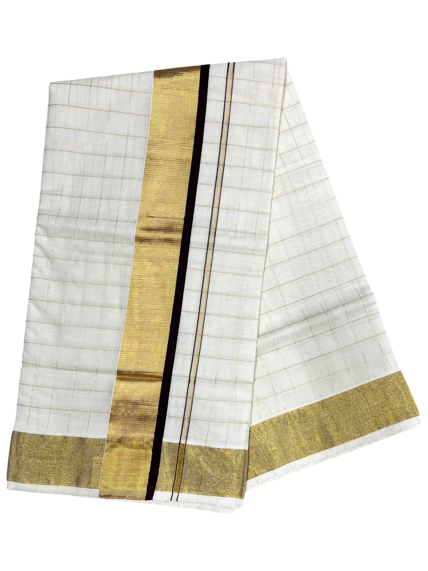Southloom Pure Cotton  Kerala  Kasavu Woven Check Saree with Brown  Border