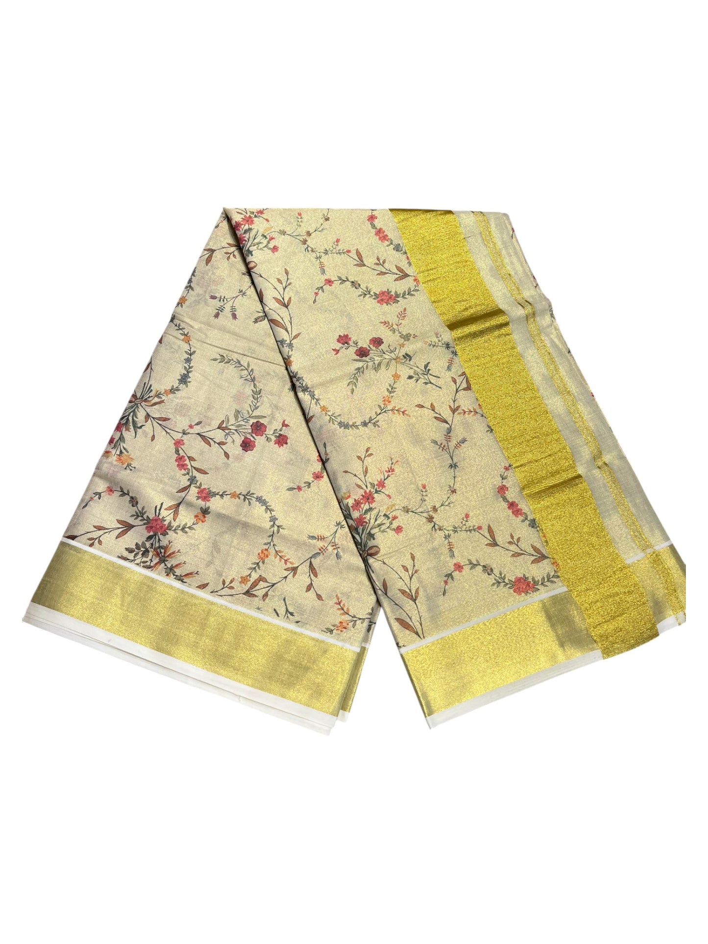 Southloom Kerala Tissue Kasavu Saree Hand Printed