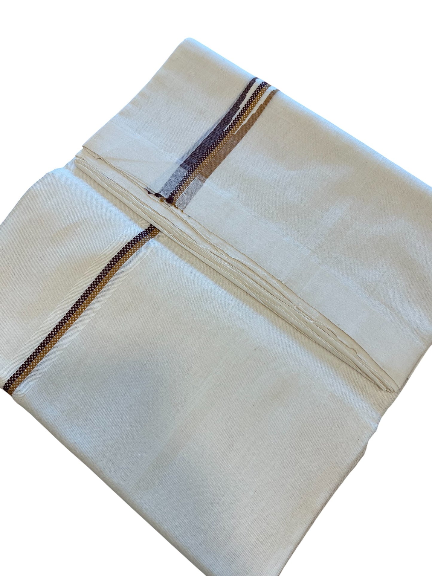 Southloom Premium Handloom Cotton Double Mundu with Yellow and Purple Border