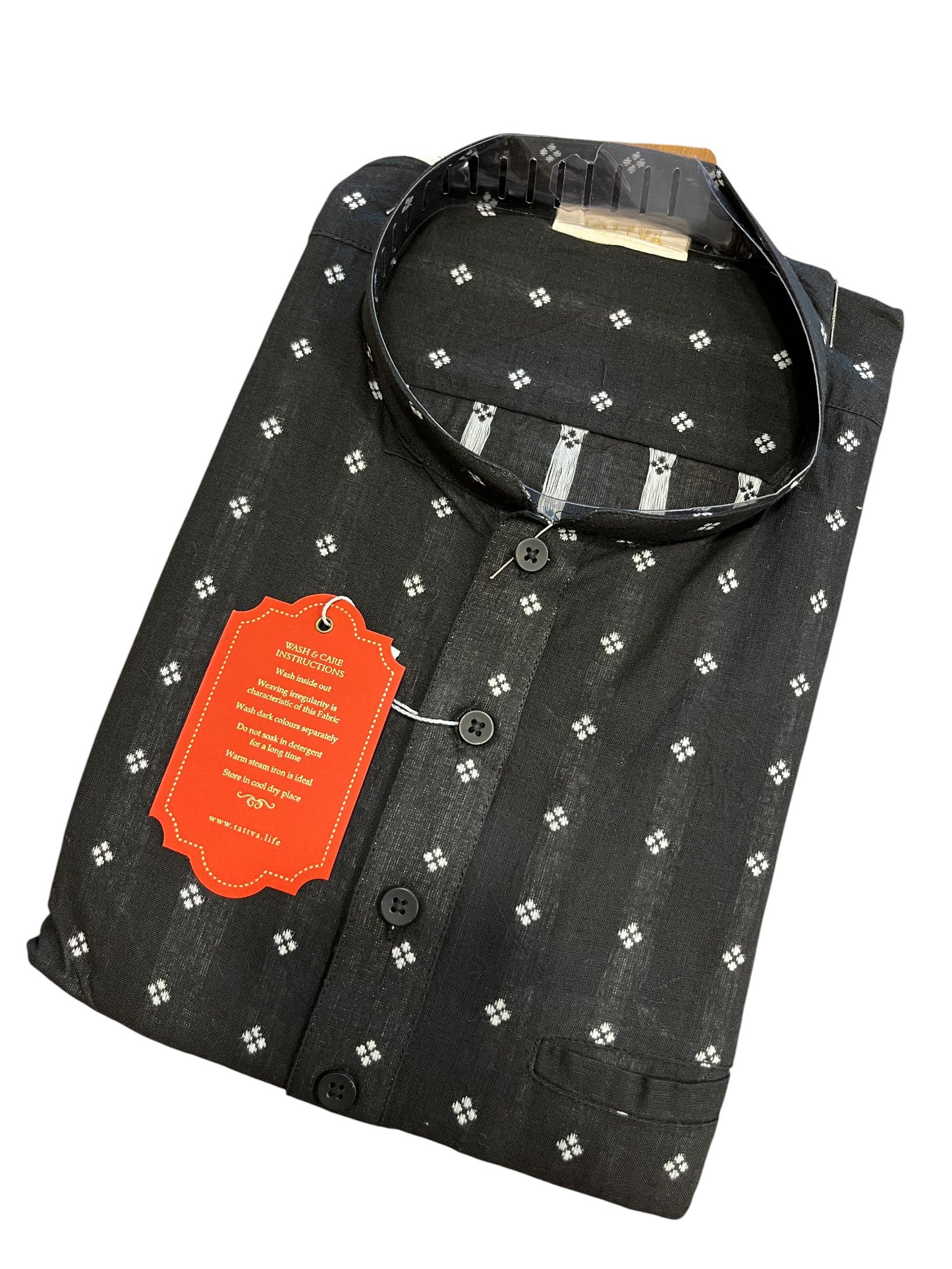 Southloom Black Woven Patterns Semi Silk Short Kurta for Men