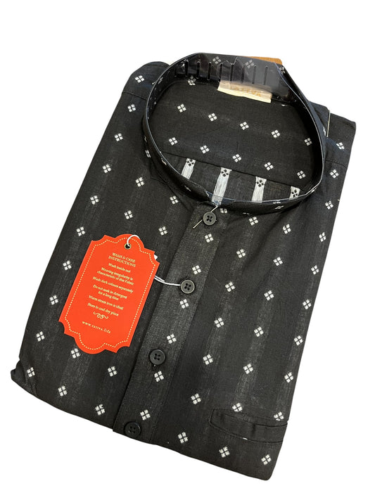 Southloom Black Woven Patterns Semi Silk Short Kurta for Men