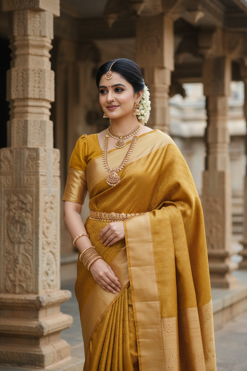 Southloom Premium Semi Silk Zari Work Brocade Saree in Bridal Green with Matching Pallu
