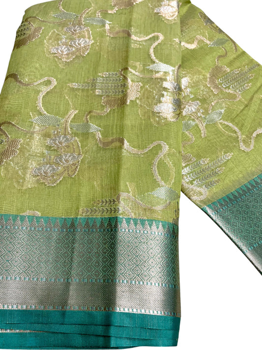 Southloom Tissue Banarasi Silk Saree with Woven Work on Body and Borders (Green)