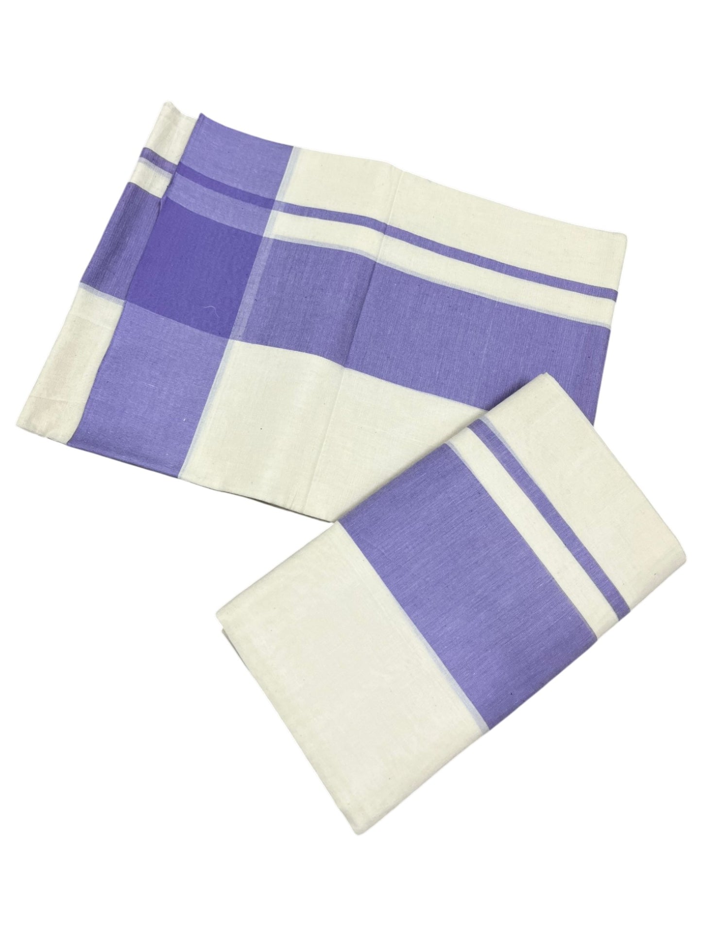 Southloom Pure Cotton Kerala Single Mulloth Set Mundu (Mundum Neriyathum) Lavender Border in 2.80 mtrs SL243