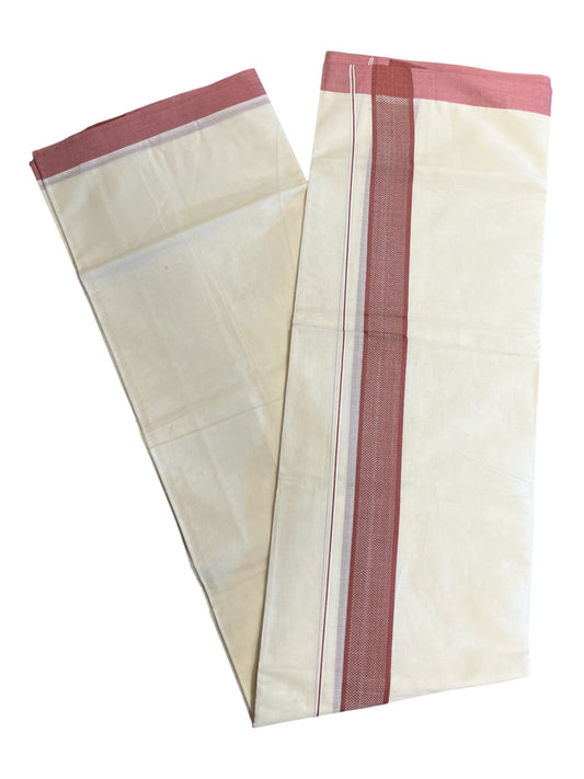 Southloom Kerala Pure Cotton Double Mundu with Brown Border (South Indian Dhoti)