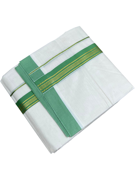Southloom Pure Cotton Mundu with Green & Gold Kasavu Border (South Indian Kerala Dhoti)