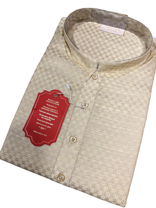 Southloom Semi Silk Short Kurta for Men in Beige Colour