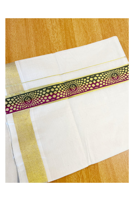 Southloom Pure Cotton Off White Double Mundu with Mural Printed Design Along Kasavu Kara