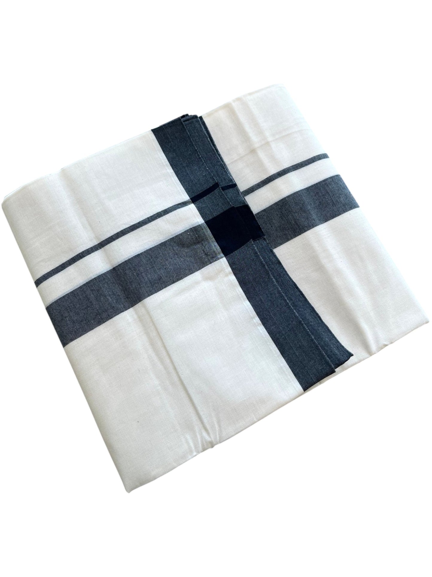 Southloom Kerala Pure Cotton Double Mundu with Black Border (South Indian Kerala Dhoti)