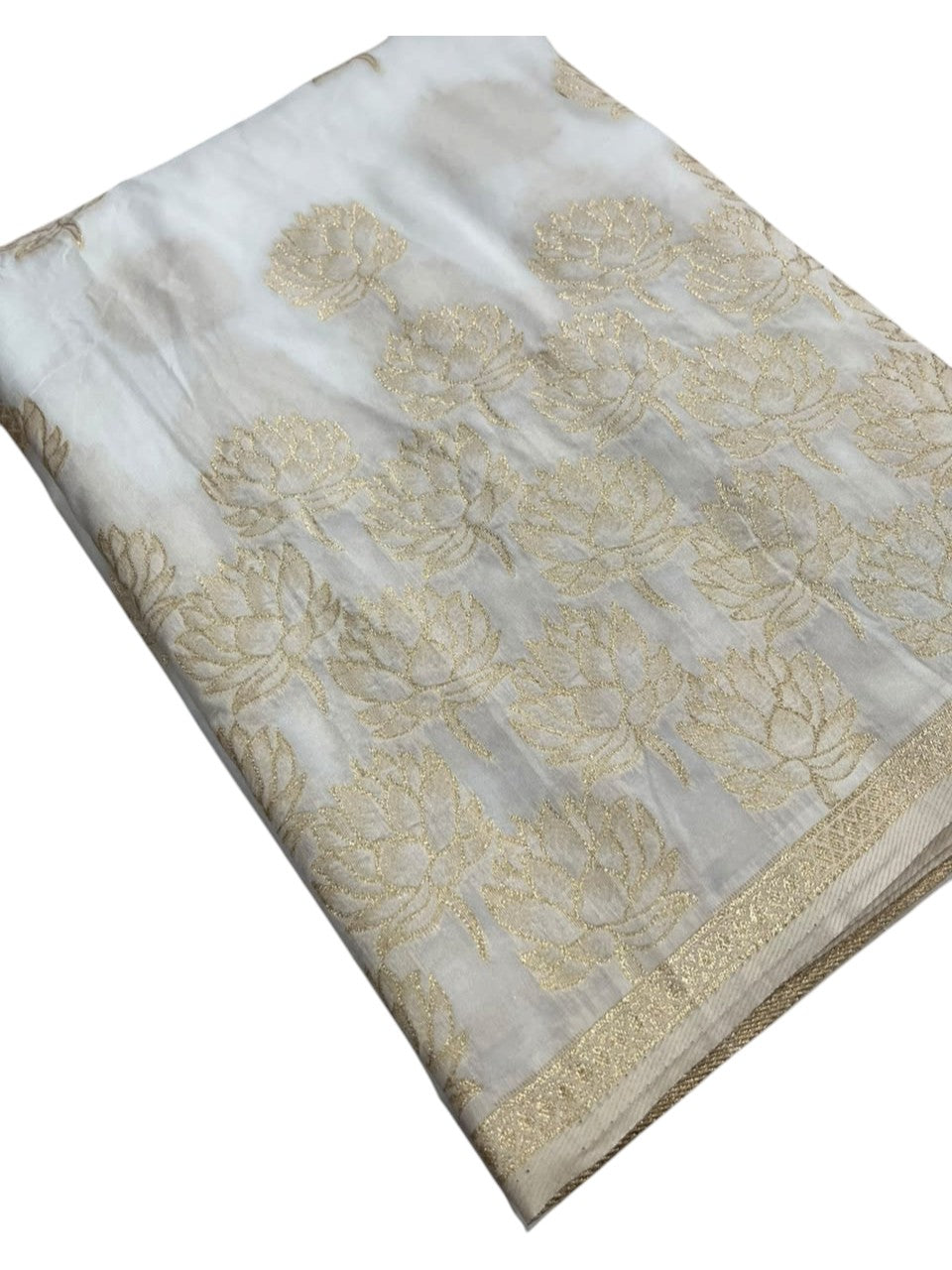 Southloom Organza Saree With Golden Zari Work On Body And Borders
