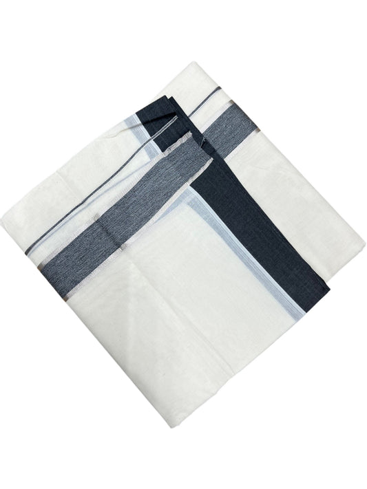 Southloom Kerala Pure Cotton Double Mundu with Silver Lines and Grey Border with (South Indian Dhoti)