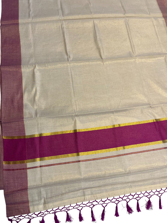 Southloom Kerala Tissue Kasavu Saree with Magenta boarder