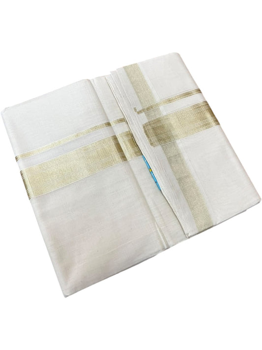Southloom Balaramapuram Unakkupaavu Premium Handloom Cotton Double Mundu with Gold Kasavu Border