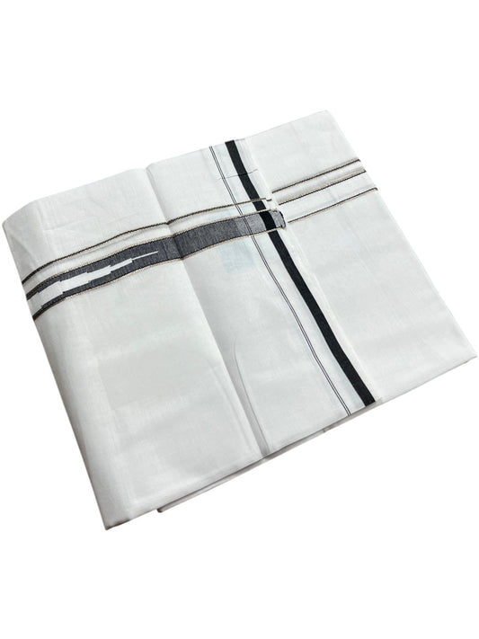 Southloom Pure White Cotton Double Mundu with Silver and Black Chutti Kara (South Indian Dhoti)