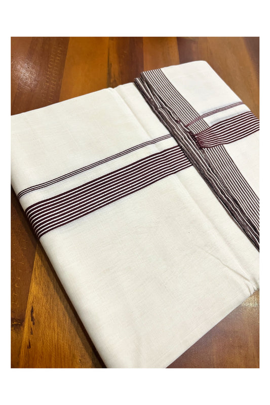Premium Balaramapuram Handloom Unakkupaavu Cotton Double Mundu with Brown Line Border (Vishu 2024 Collection)