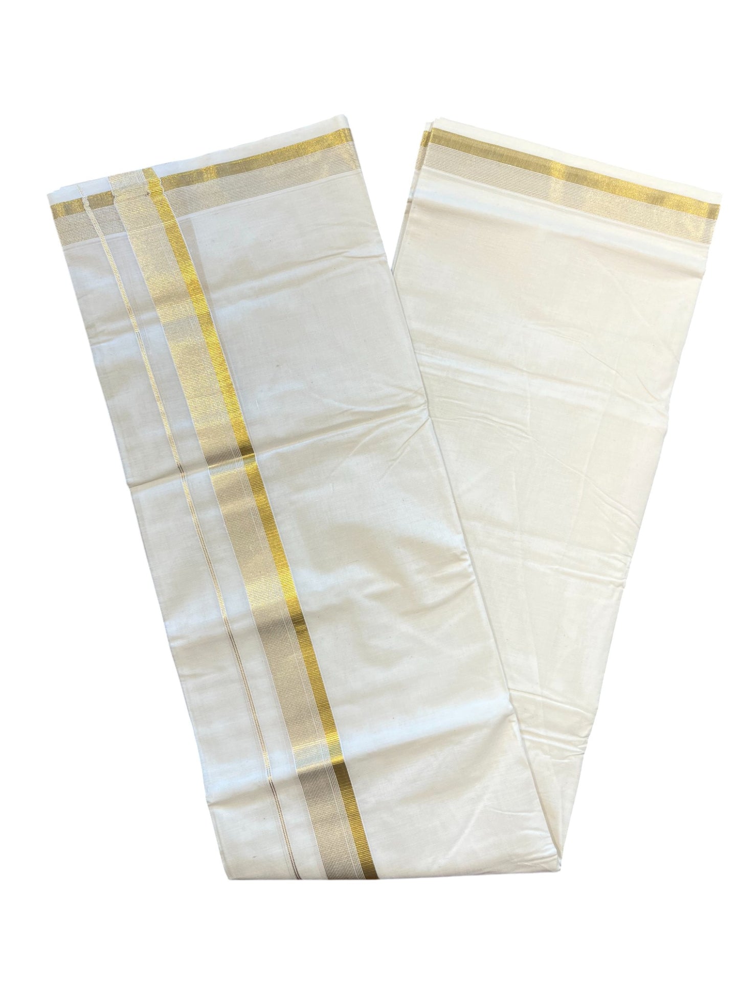 Southloom Kerala Pure Cotton Double Mundu with Gold Border (South Indian Dhoti)