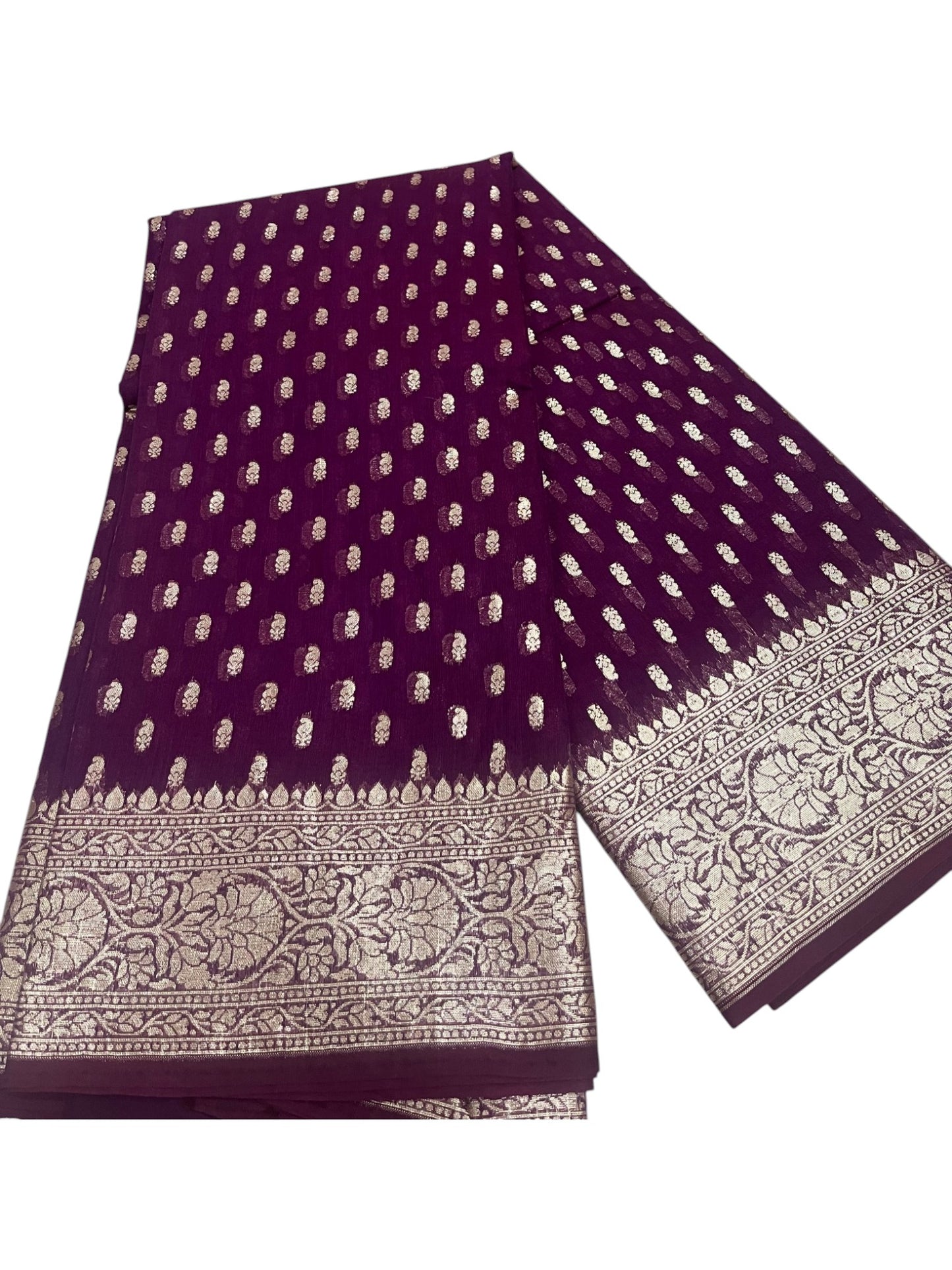 Southloom Cotton Banarasi Silk Saree with Woven Work on Body and Borders (Purple)