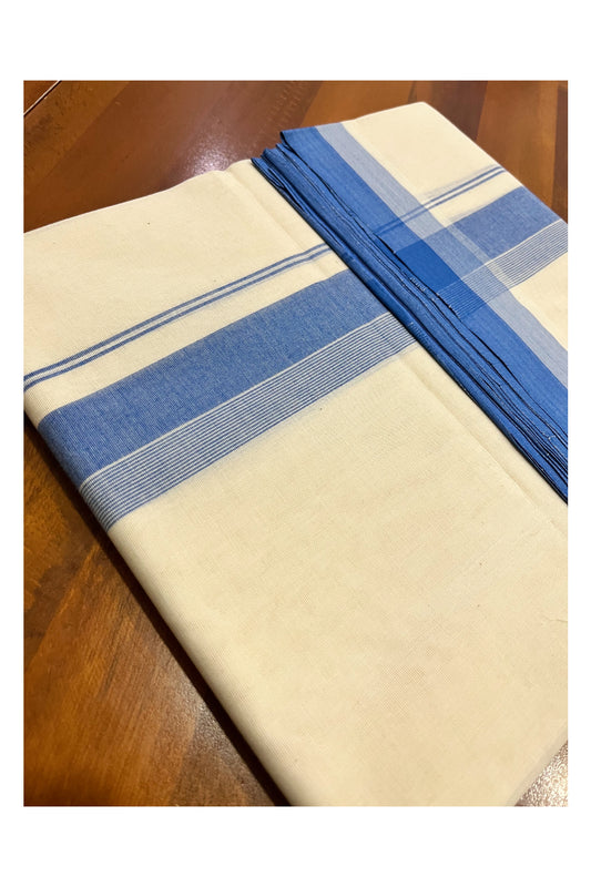 Pure Cotton 100x100 Double Mundu with Blue Line Border (South Indian Kerala Dhoti)