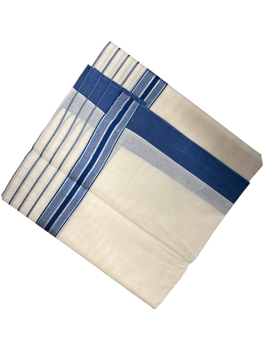 Southloom Kerala Pure Cotton Double Mundu with Blue And Silver Lines Border (South Indian Dhoti)