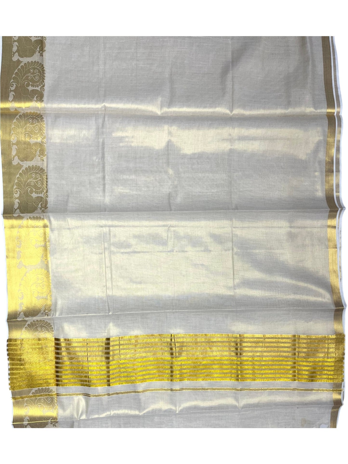 Southloom Kerala Tissue Kasavu Plain Saree with Peacock Design On Border