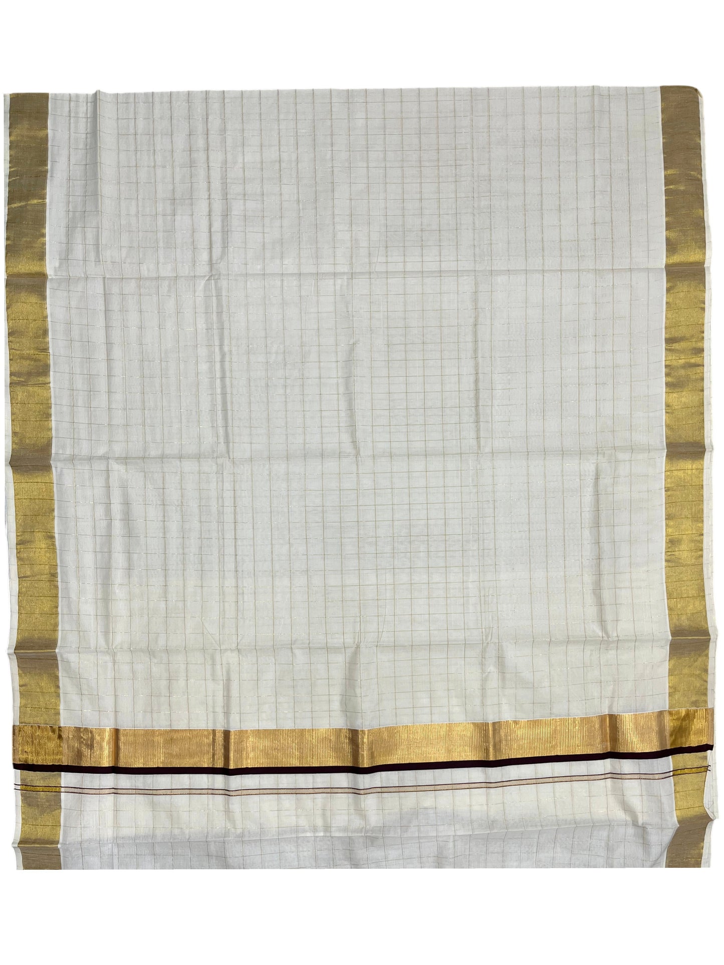 Southloom Pure Cotton  Kerala  Kasavu Woven Check Saree with Brown  Border
