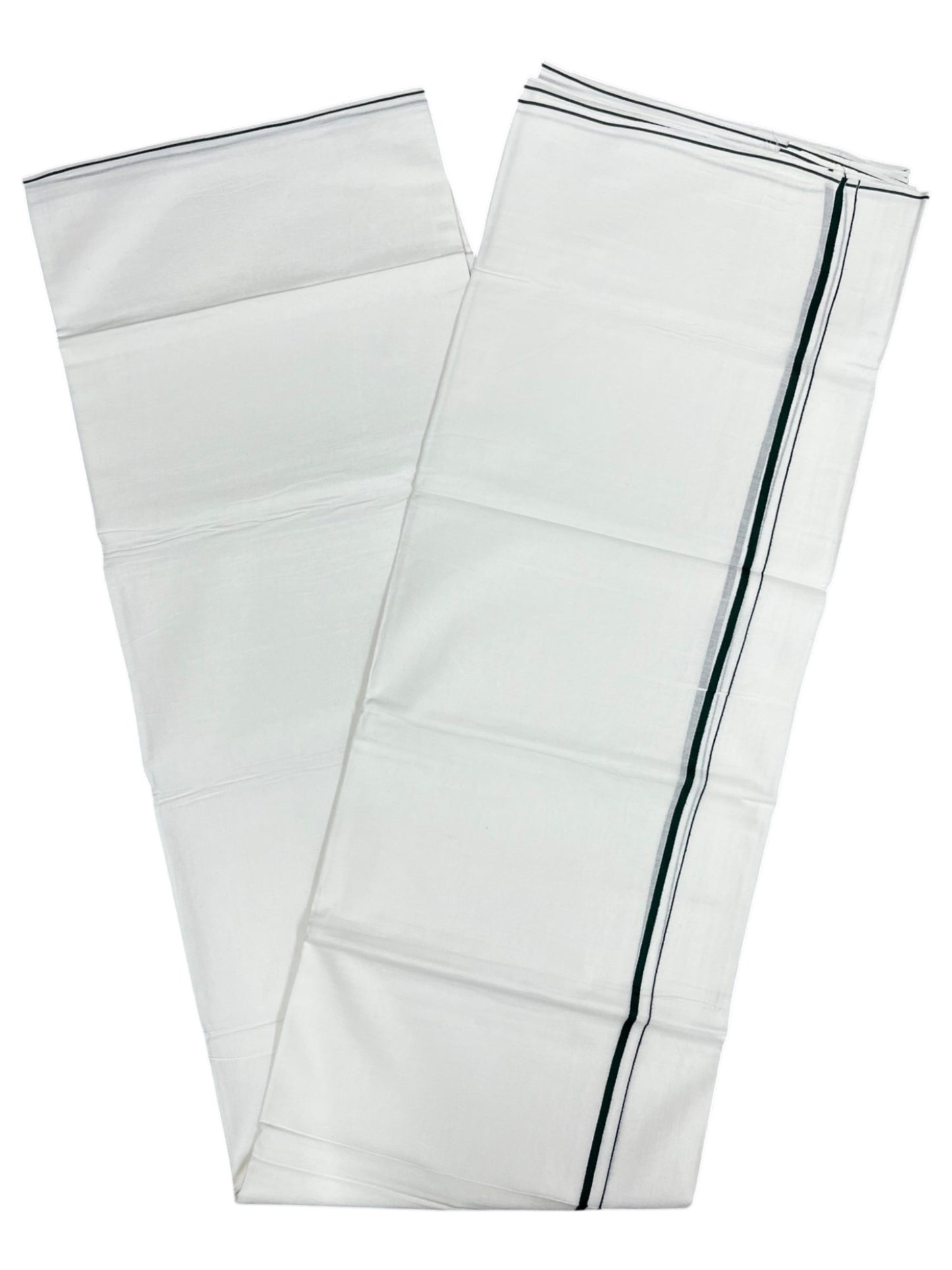 Southloom Pure White Cotton Double Mundu with Green Puliyilakkara (South Indian Dhoti)