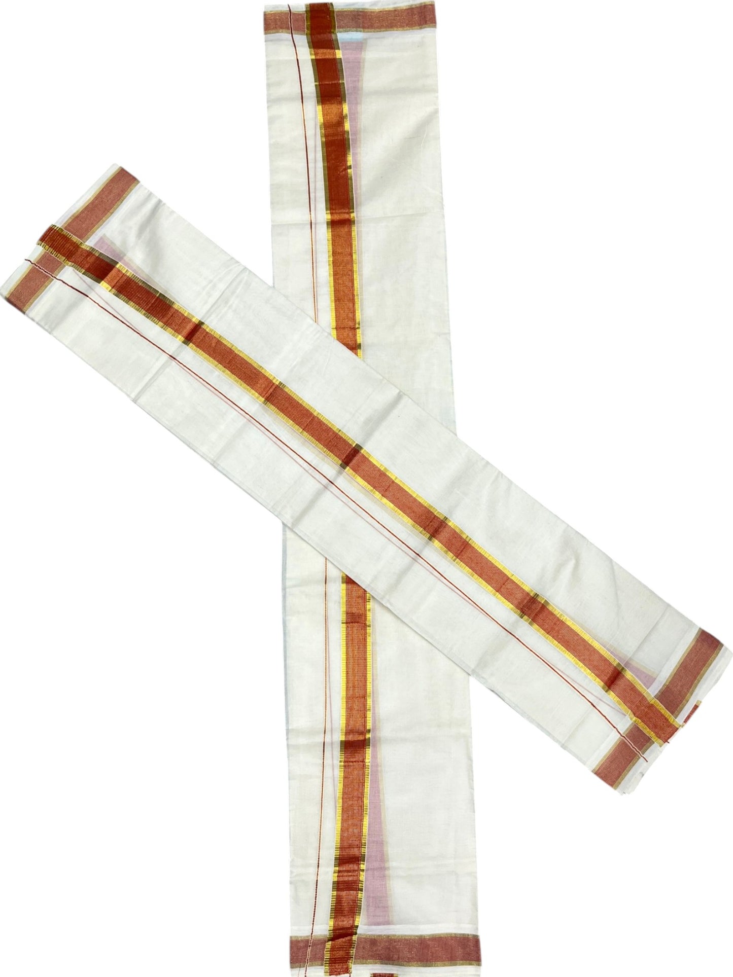Southloom Pure Cotton Kerala Kasavu Set Mundu (Mundum Neriyathum) Kasavu & Orange Border in 2.80 Mtrs SLKK SL470