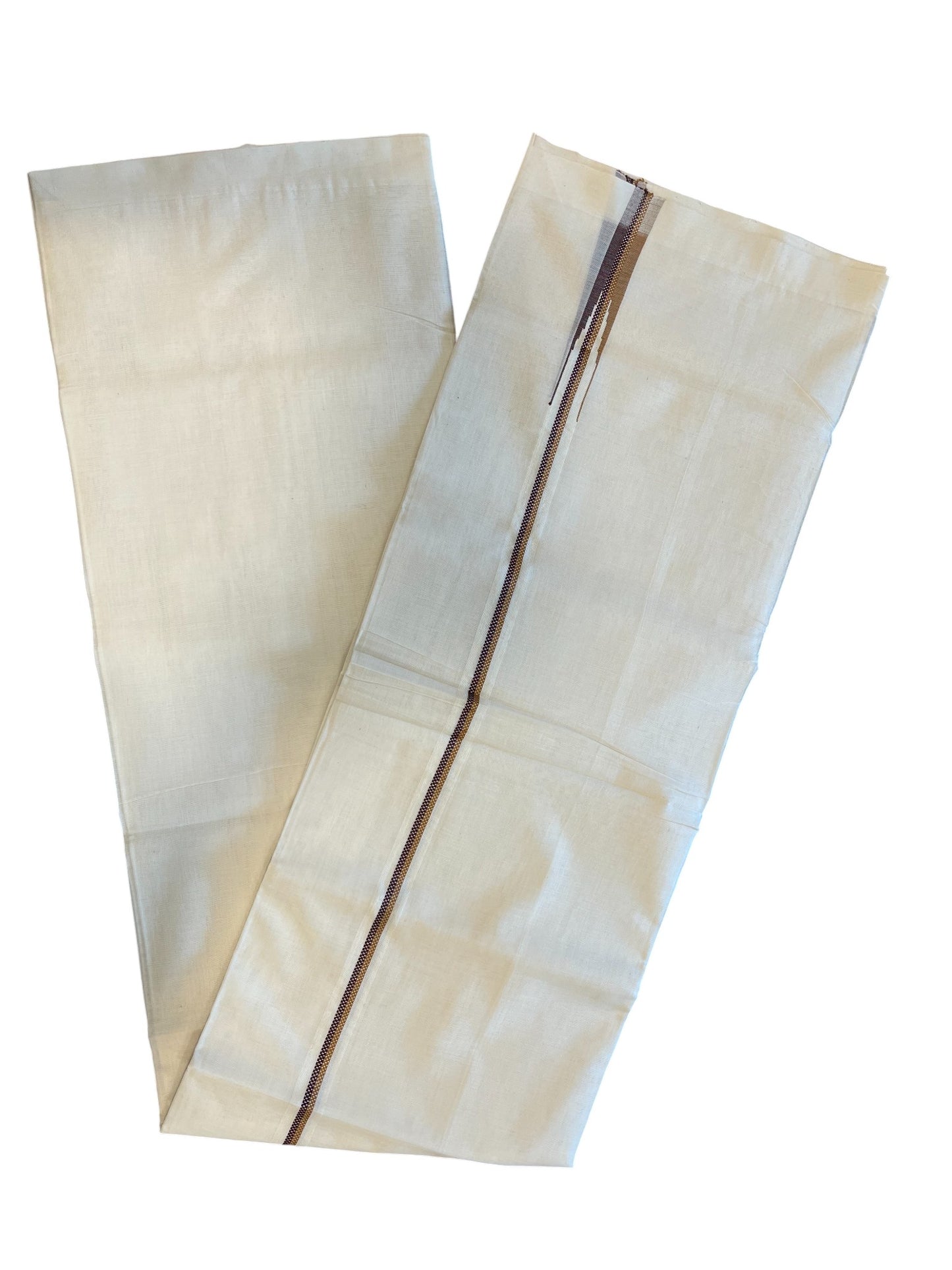 Southloom Premium Handloom Cotton Double Mundu with Yellow and Purple Border