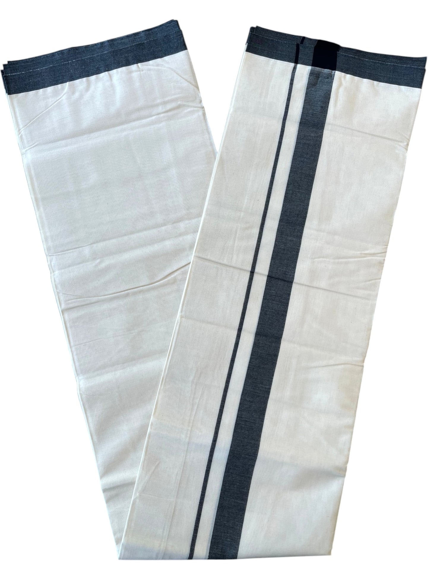 Southloom Kerala Pure Cotton Double Mundu with Black Border (South Indian Kerala Dhoti)