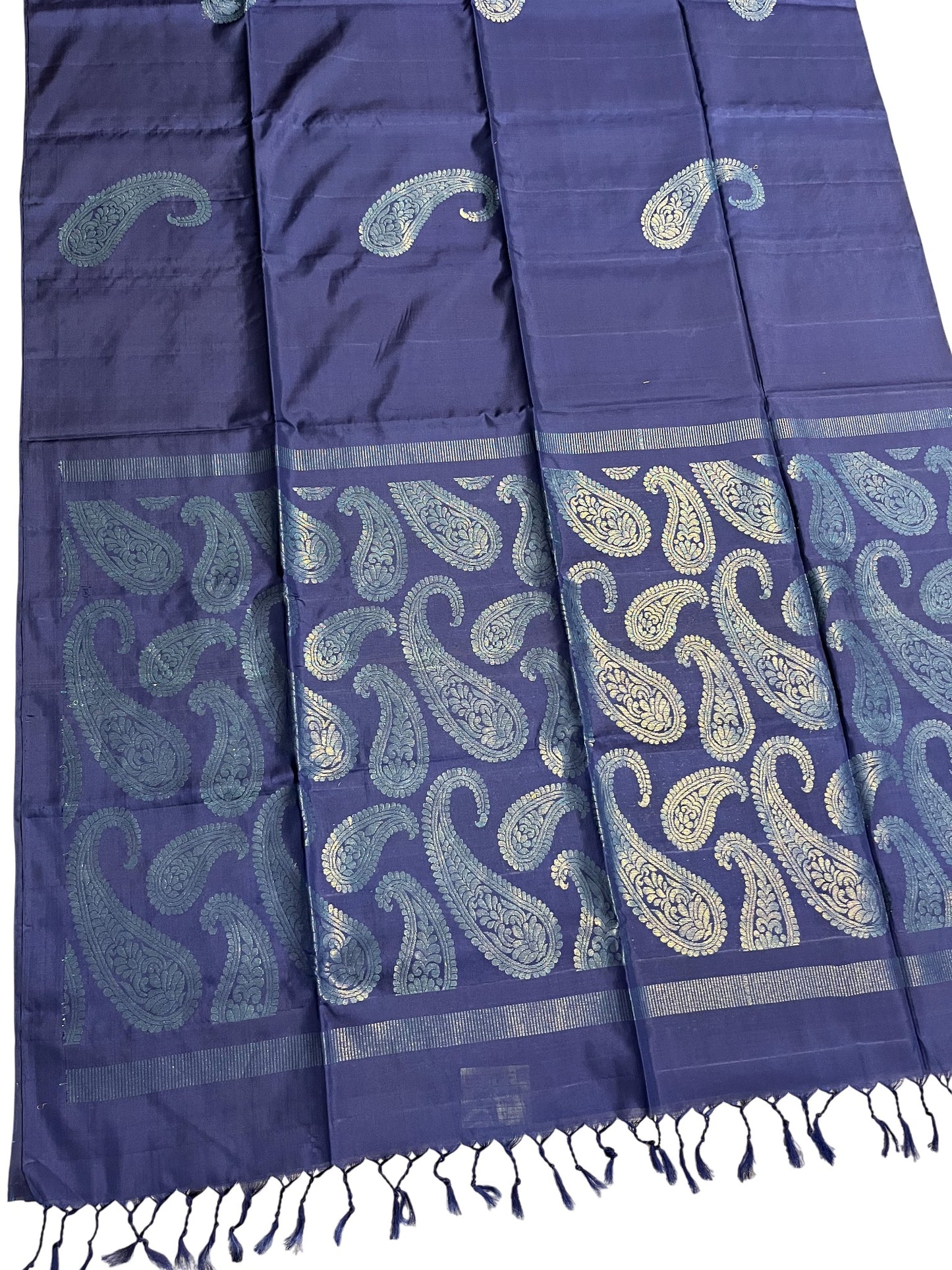 Southloom Pure Handloom Bridal Kanchipuram Silk Saree with Korvai Work (Blue)