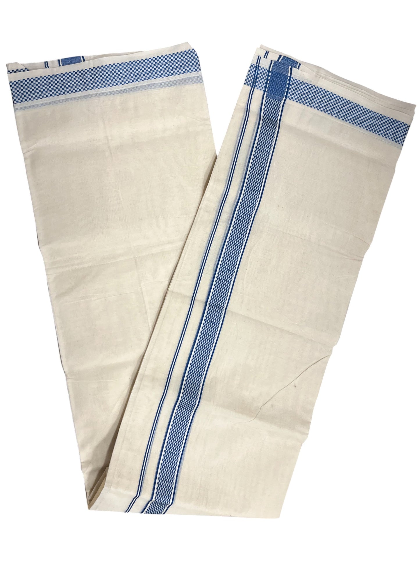 Southloom Kerala Pure Cotton Double Mundu with Blue Border (South Indian Dhoti)