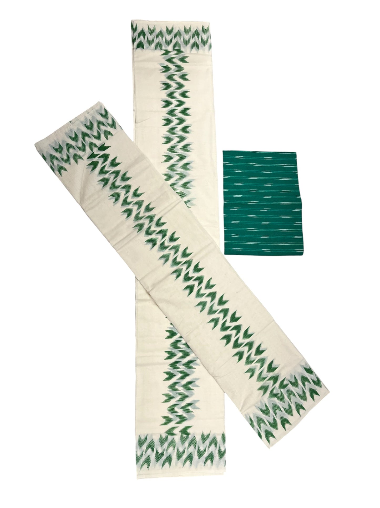 Southloom Ikat Design Green Printed Set Mundu with Blouse Piece 2.80Mtrs