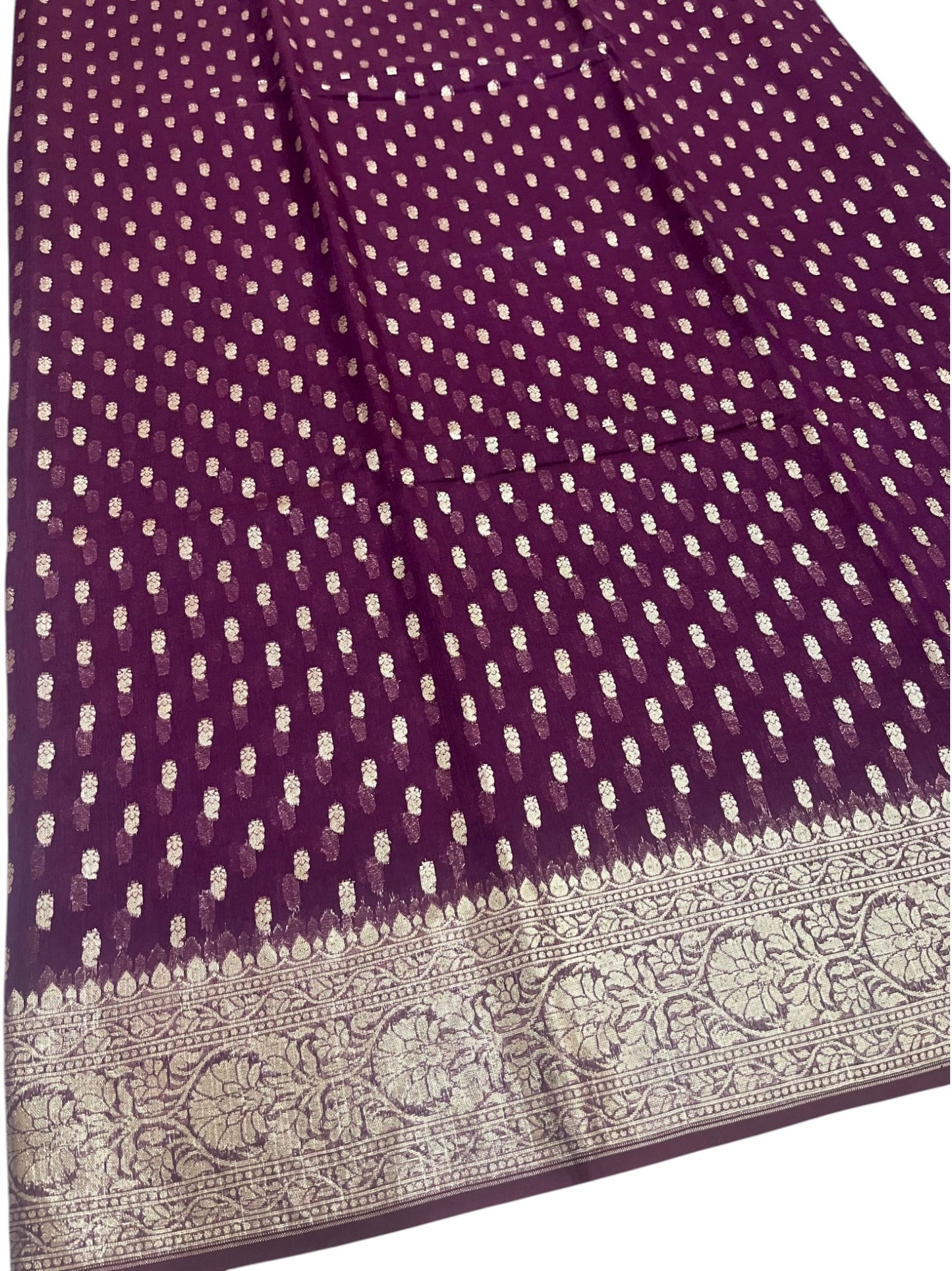 Southloom Cotton Banarasi Silk Saree with Woven Work on Body and Borders (Purple)