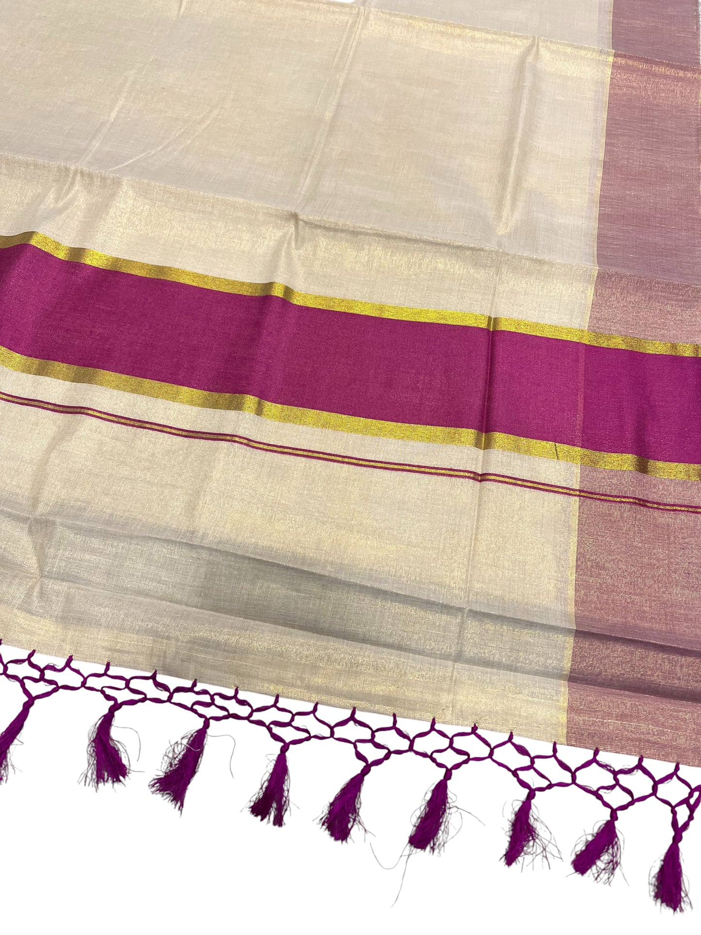 Southloom Kerala Tissue Kasavu Saree with Magenta boarder