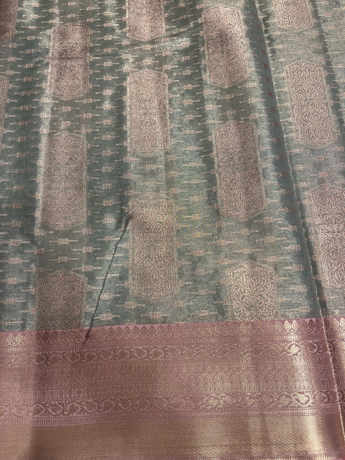 Southloom Tissue Silk Saree with Woven Work on Body and Borders (Pink & Grey)