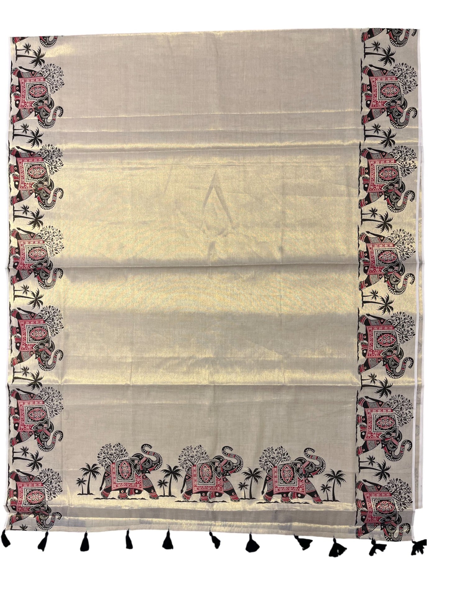 Southloom Kerala Tissue Kasavu Saree With Elephant Design on Borders