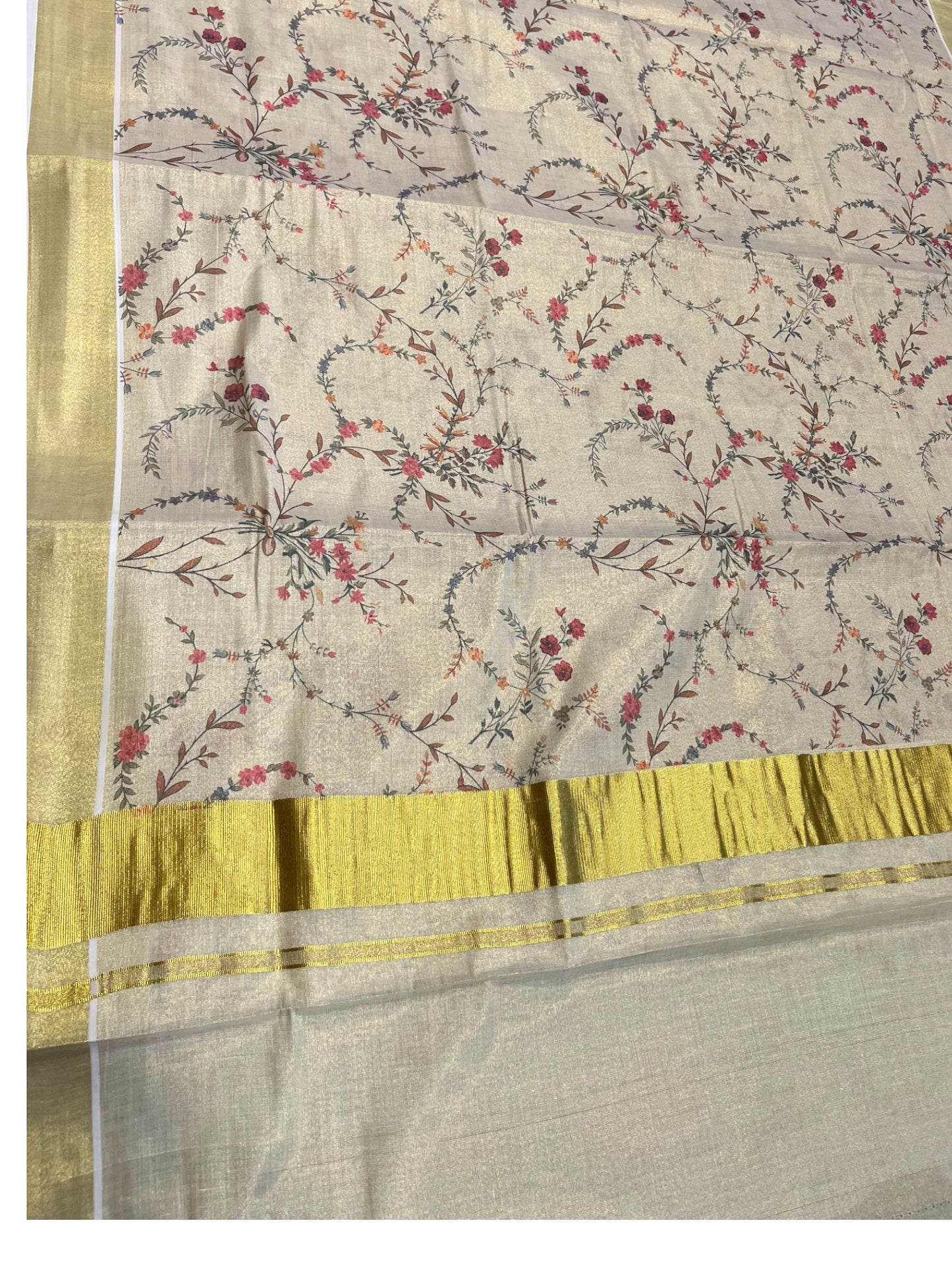 Southloom Kerala Tissue Kasavu Saree Hand Printed