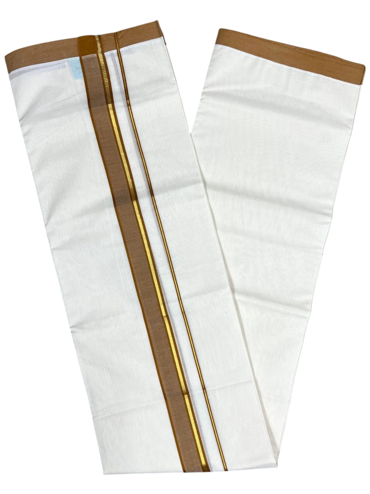 Southloom Pure Cotton Mundu with Gold Lines and Mustard Yellow  Border (South Indian Kerala Dhoti)