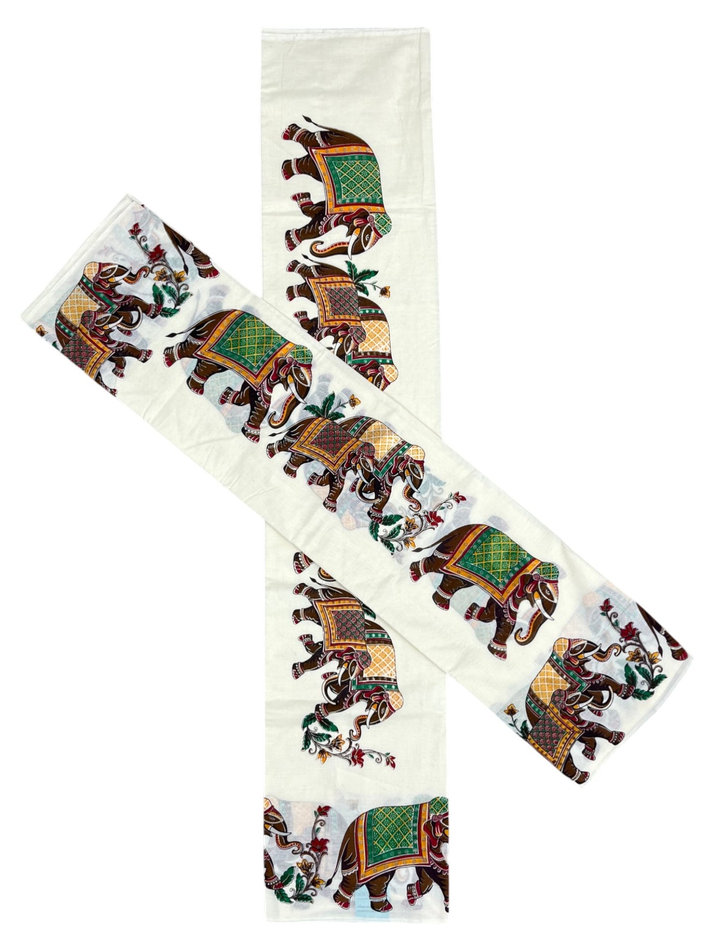 Southloom Cotton Single Set Mundu (Mundu Neriyathum) With Elephant Digital Floral Print in 2.80 Mtrs