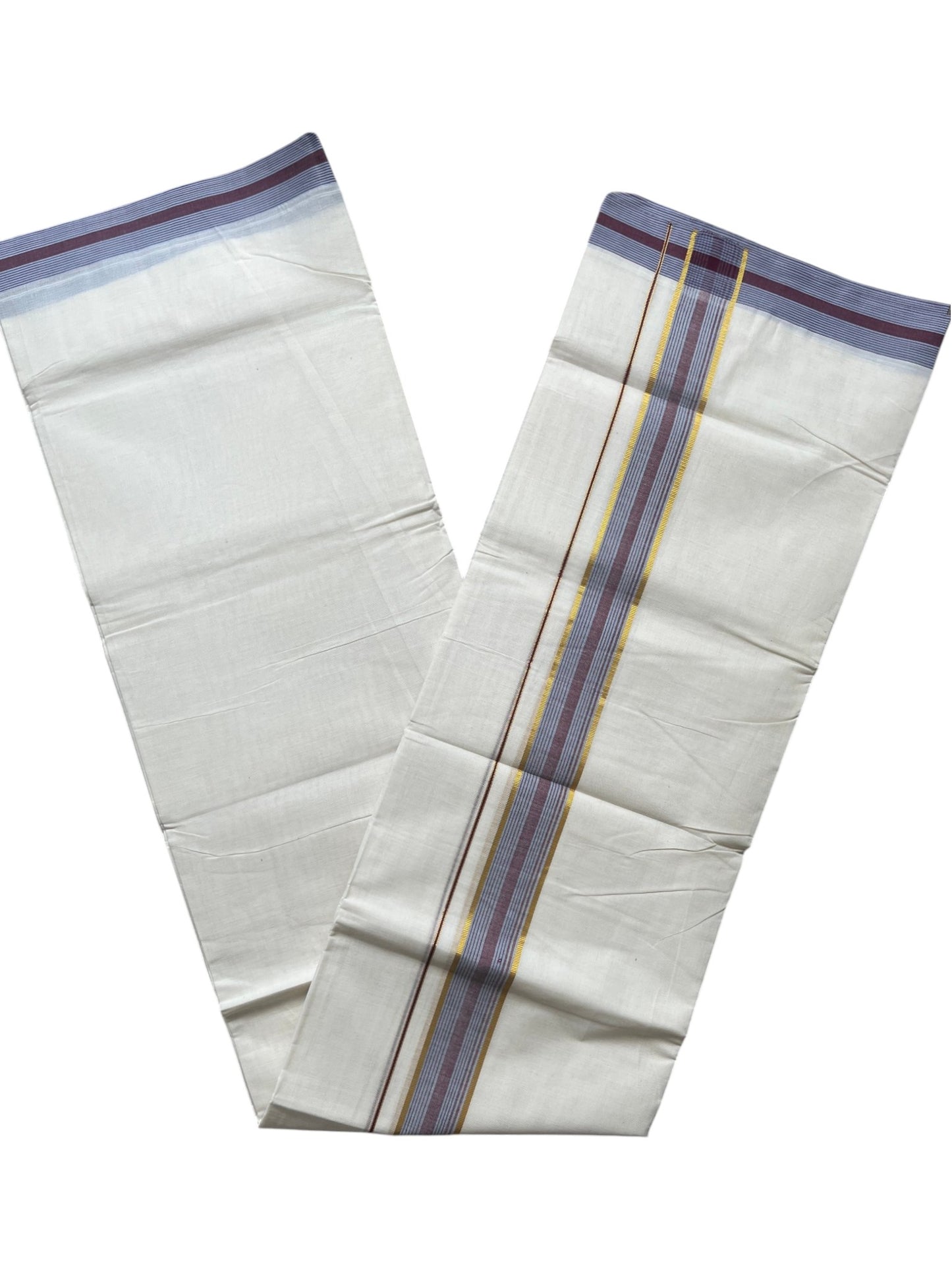 Southloom Pure Cotton Mundu with Golden Lines and Border (South Indian Kerala Dhoti)