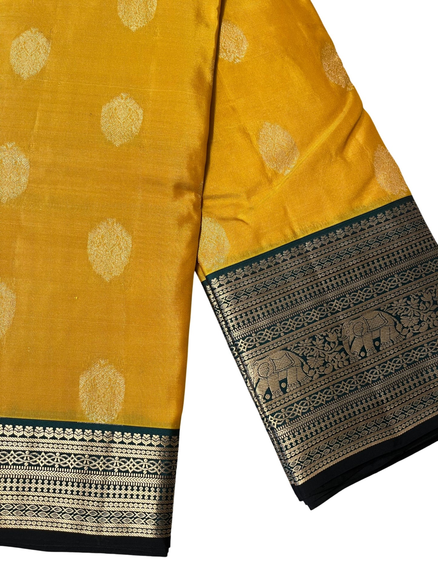 Southloom Pure Handloom Bridal Kanchipuram Silk Saree with Korvai Work (Yellow & Green)