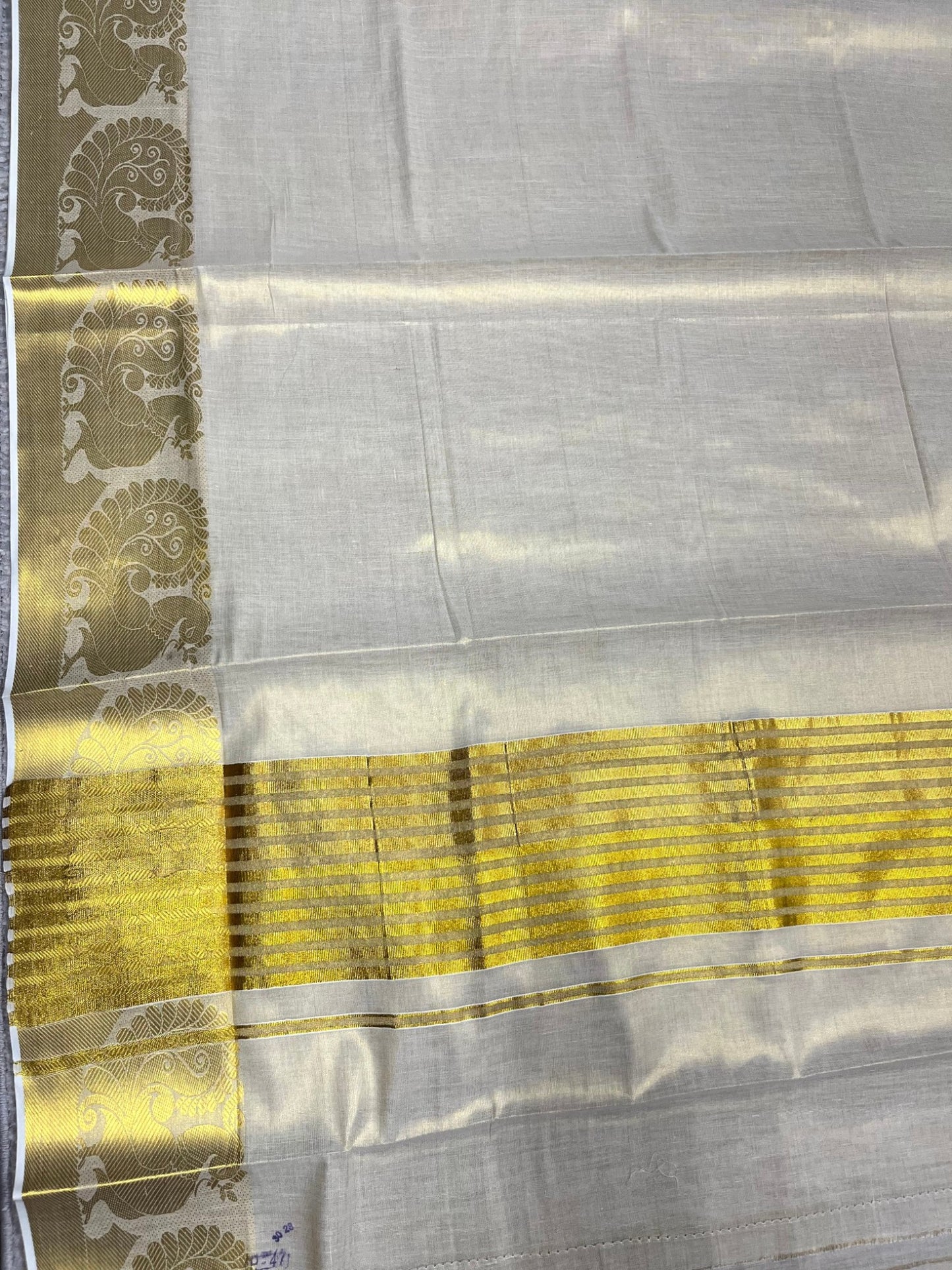 Southloom Kerala Tissue Kasavu Plain Saree with Peacock Design On Border